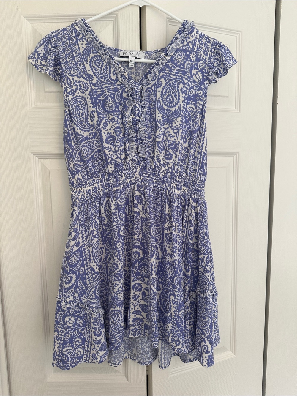 Jessica Simpson Purple and White Paisley Ruffle Mini Dress